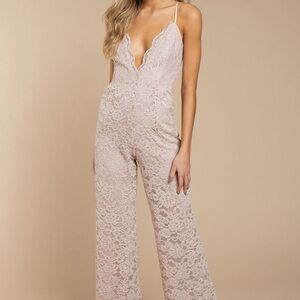 Tobi Odette wide leg lace cami jumpsuit in a champagne